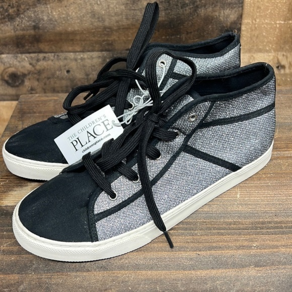 NWT The Children's Place Gunmetal Black With Silver Glitter High Top Sneakers